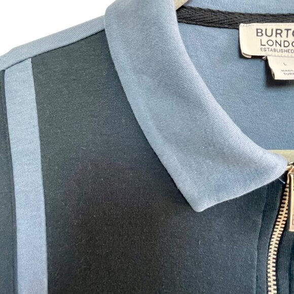 Burton London Blue Stripe Contrast Collar Zip Neck Polo Shirt Men's Size Large - Picture 6 of 10